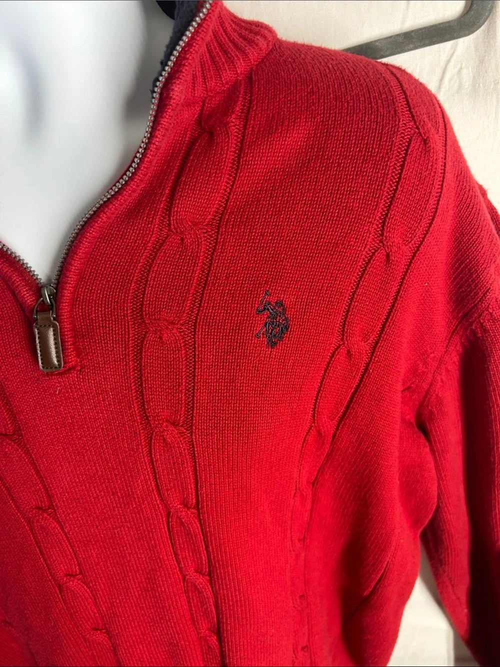 U.S. Polo Assn. Red Cable-Knit Quarter-Zip Sweater